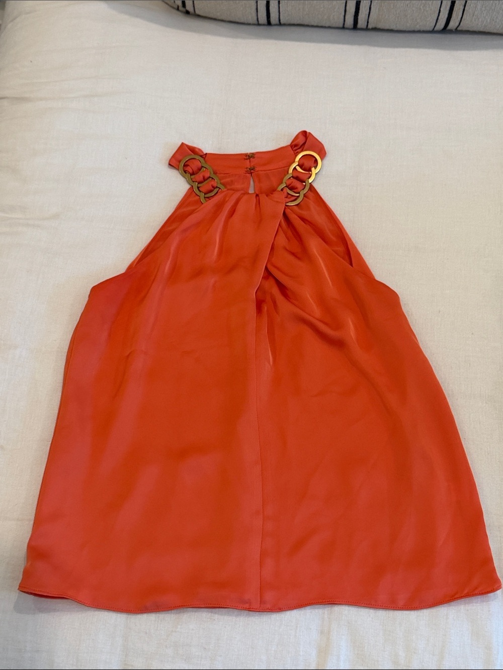 Ramy Brook Orange Halter Top with Gold Ring Detail